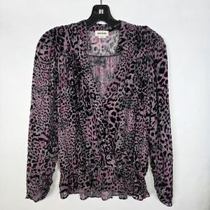 Zadig and Voltaire cheetah print textured Peplum long sleeves v neck top
